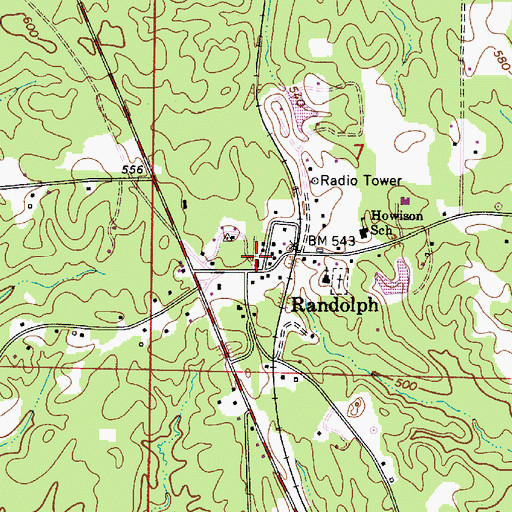 Topographic Map of Randolph Volunteer Fire Department, AL