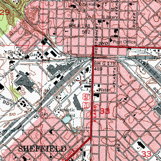 Topographic Map of Sheffield Fire and Rescue Station 2, AL