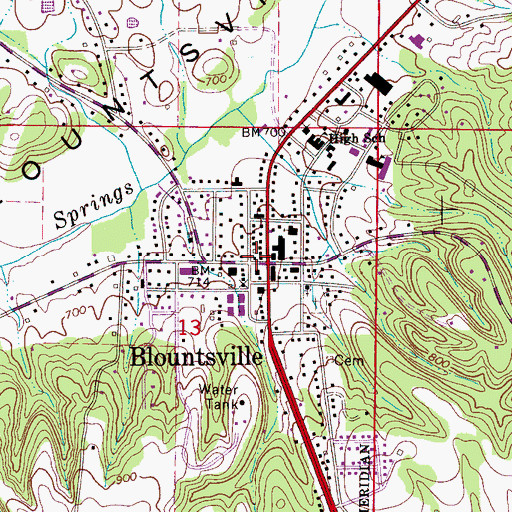 Topographic Map of Blountsville Fire and Rescue, AL