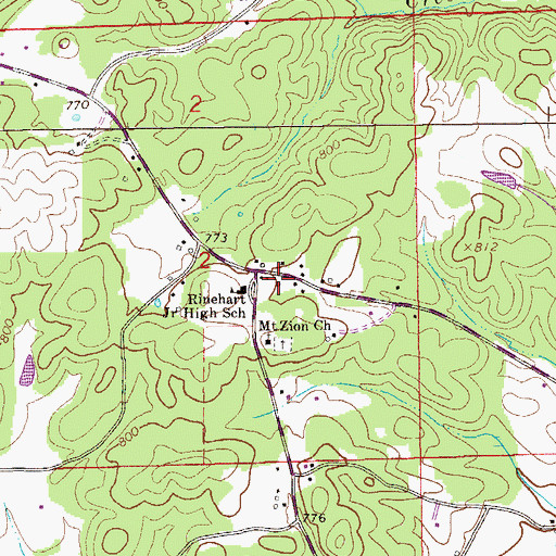 Topographic Map of Broomtown - Rinehart Volunteer Fire Department, AL