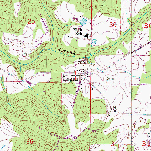 Topographic Map of Logan Fire Department Station 1, AL