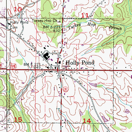 Topographic Map of Holly Pond Volunteer Fire Department, AL
