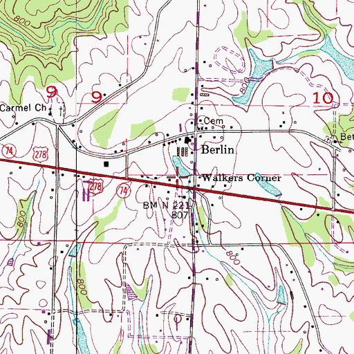 Topographic Map of Berlin Volunteer Fire Department Station 1, AL