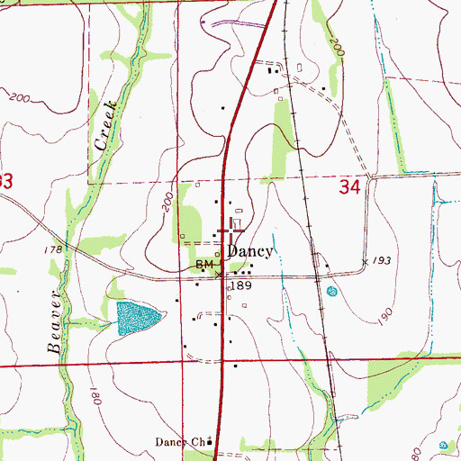 Topographic Map of Dancy - Cochrane - Memphis Volunteer Fire Department, AL