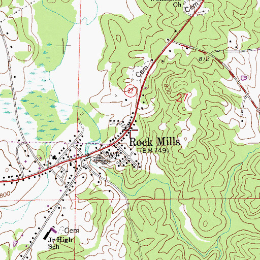 Topographic Map of Rock Mills Volunteer Fire Department, AL