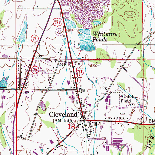 Topographic Map of Cleveland Volunteer Fire Department, AL