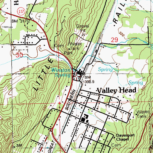 Topographic Map of Valley Head Volunteer Fire Department, AL