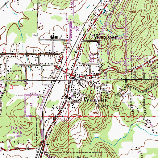 Topographic Map of Weaver Volunteer Fire Department, AL