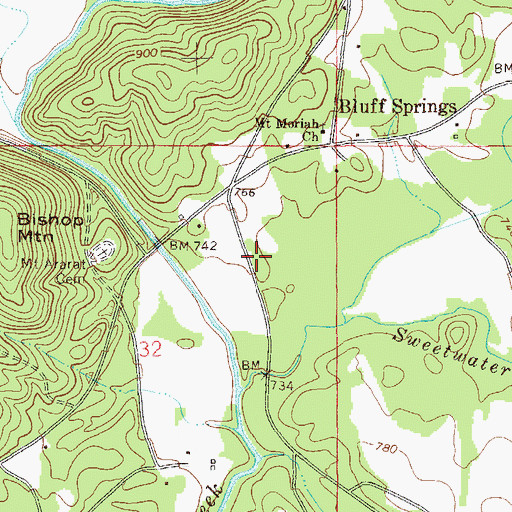 Topographic Map of Bluff Springs Volunteer Fire Department, AL