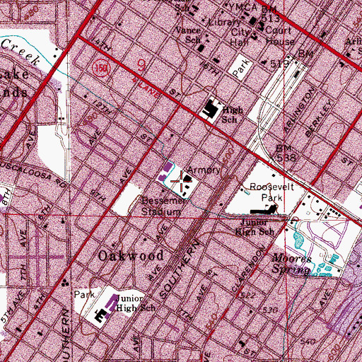 Topographic Map of Bessemer Fire Department Headquarters and Training Facility, AL