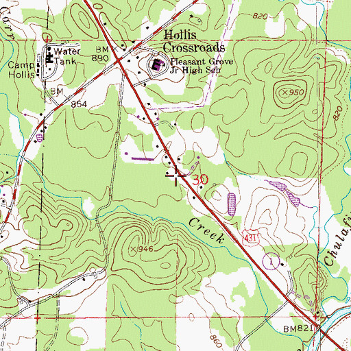 Topographic Map of Hollis Crossroads Volunteer Fire Department, AL