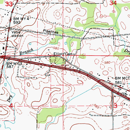 Topographic Map of Hillsboro Area Volunteer Fire Department, AL