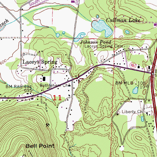Topographic Map of Laceys Spring Volunteer Fire Department, AL