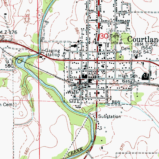 Topographic Map of Courtland Fire Department, AL