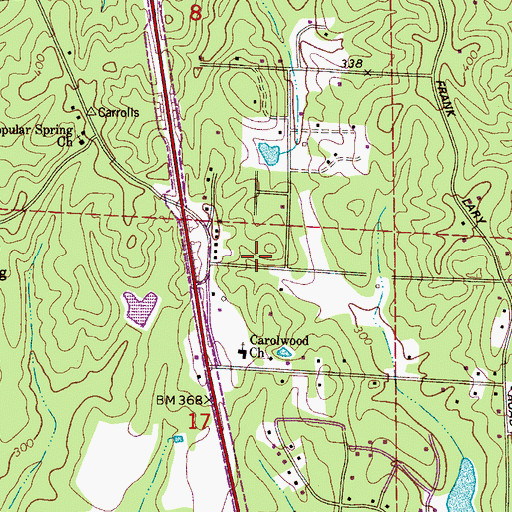 Topographic Map of Carrolls Creek Volunteer Fire Department Station 3, AL