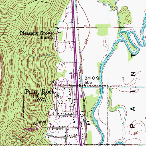 Topographic Map of Paint Rock Volunteer Fire Department, AL
