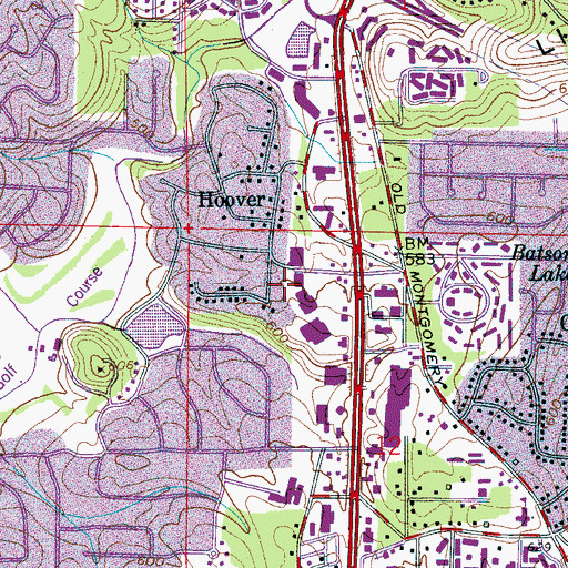 Topographic Map of Hoover Fire Department Station 1, AL
