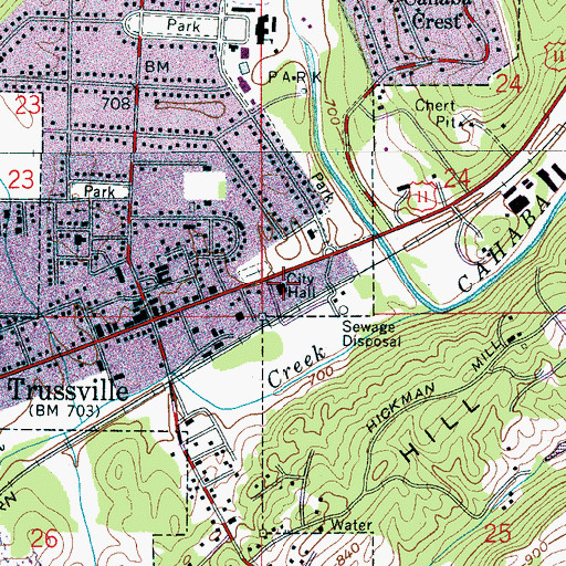 Topographic Map of Trussville Fire and Rescue Service Station 1, AL