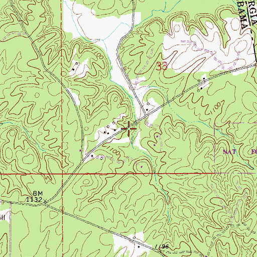 Topographic Map of Piney Woods - Oak Level Volunteer Fire Department, AL