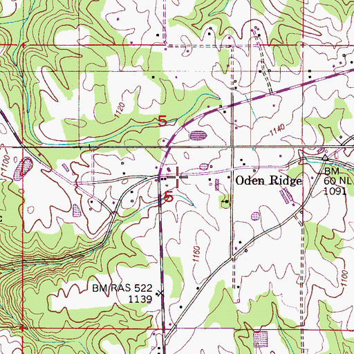 Topographic Map of Oden Ridge Volunteer Fire Department Station 1, AL