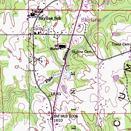 Topographic Map of Skyline Volunteer Fire Department Station 1, AL