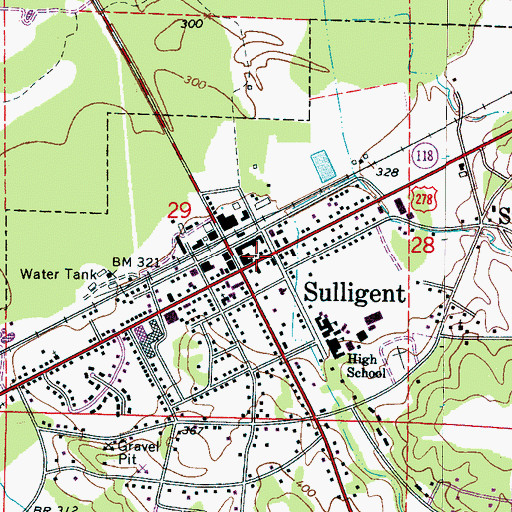 Topographic Map of Sulligent Volunteer Fire Department, AL