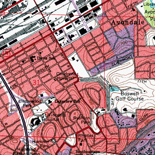 Topographic Map of Birmingham Fire and Rescue Service Station 22, AL
