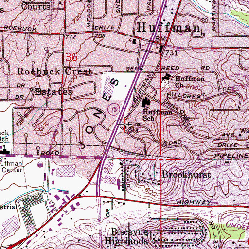 Topographic Map of Birmingham Fire and Rescue Service Station 27, AL