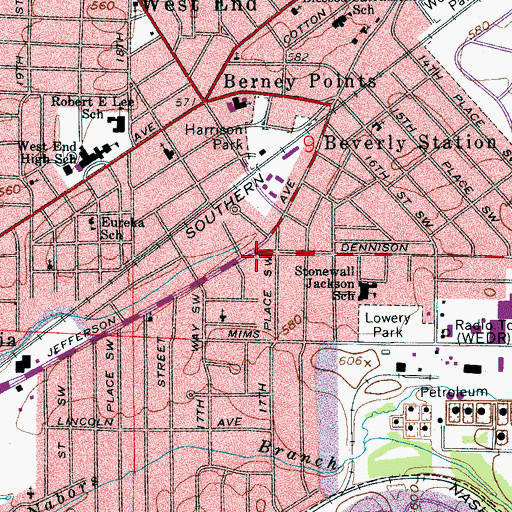 Topographic Map of Birmingham Fire and Rescue Service Station 15, AL