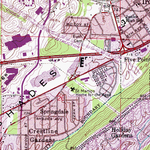 Topographic Map of Birmingham Fire and Rescue Service Station 26, AL