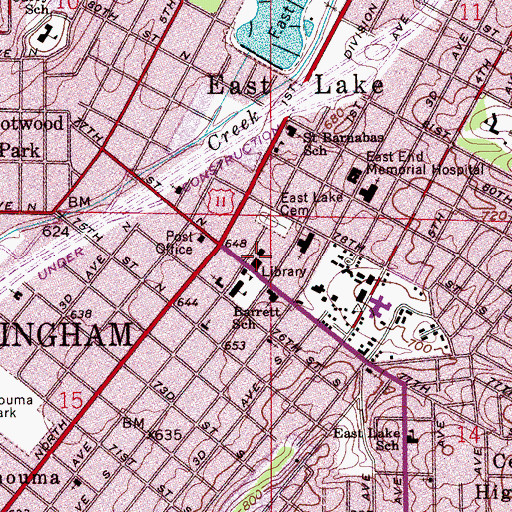 Topographic Map of Birmingham Fire and Rescue Service Station 19, AL
