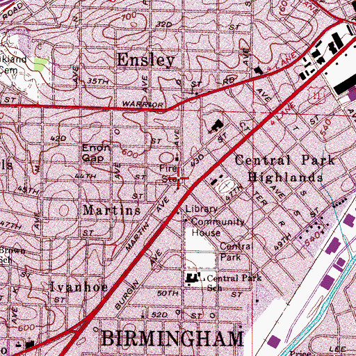 Topographic Map of Birmingham Fire and Rescue Service Station 24, AL
