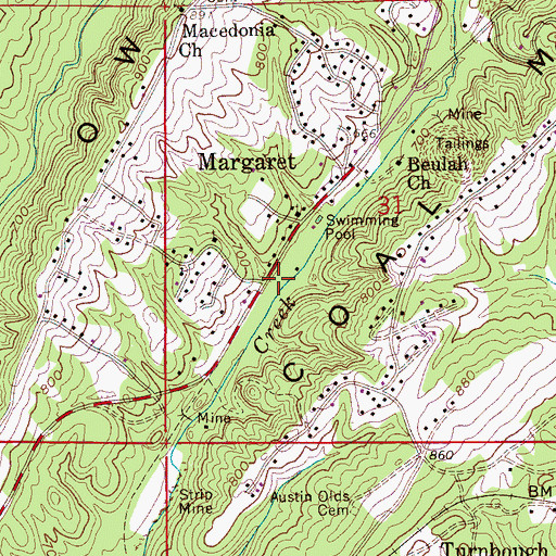 Topographic Map of Margaret Volunteer Fire Department, AL
