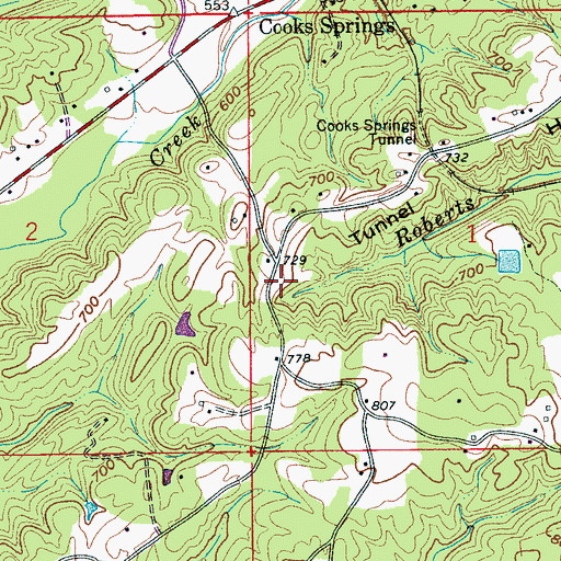 Topographic Map of Cook Springs Volunteer Fire Department, AL
