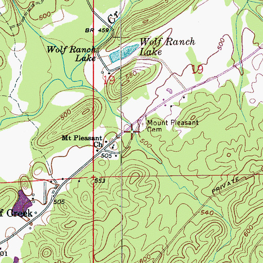 Topographic Map of Wolf Creek Volunteer Fire Department, AL