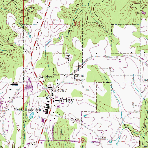 Topographic Map of Arley Volunteer Fire Department Station 2, AL