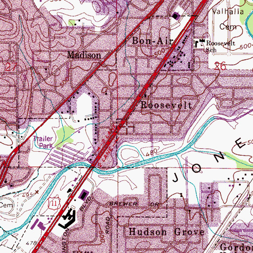 Topographic Map of Birmingham Fire and Rescue Service Station 11, AL