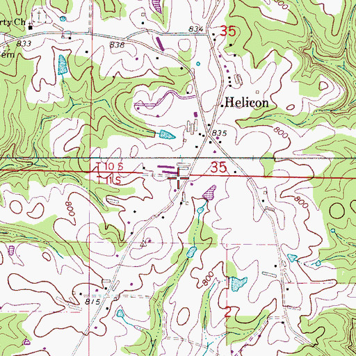 Topographic Map of Helicon Fire Department, AL