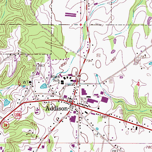 Topographic Map of Addison Volunteer Fire Department, AL