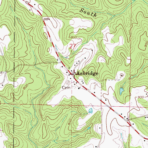 Topographic Map of Ashridge Volunteer Fire Department, AL