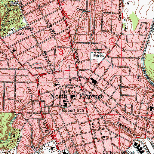 Topographic Map of Florence Fire Department Station 3, AL