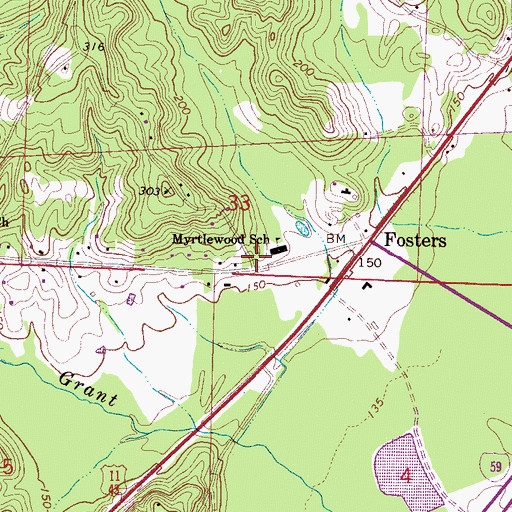 Topographic Map of Fosters - Ralph Volunteer Fire Department Fosters Station, AL