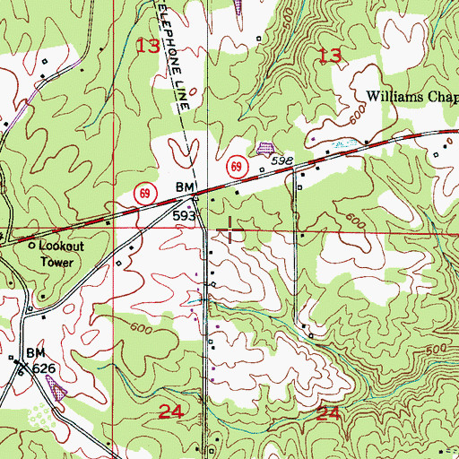 Topographic Map of Pineywoods Volunteer Fire Department, AL