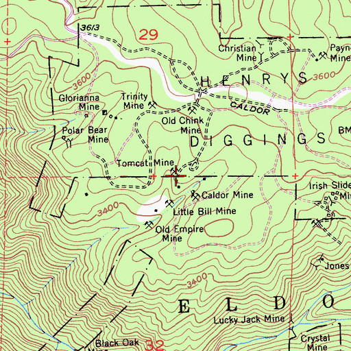 Topographic Map of Tomcat Mine, CA