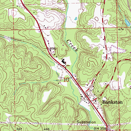 Topographic Map of Bankston - Stough Volunteer Fire Department, AL