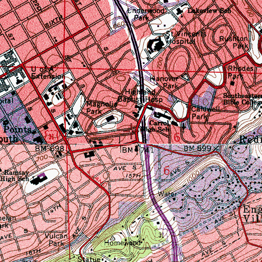 Topographic Map of Birmingham Fire and Rescue Service Station 3, AL