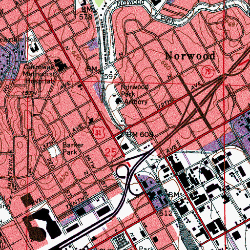 Topographic Map of Birmingham Fire and Rescue Service Station 9, AL