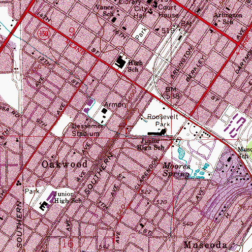 Topographic Map of Bessemer Fire Department Station 2, AL