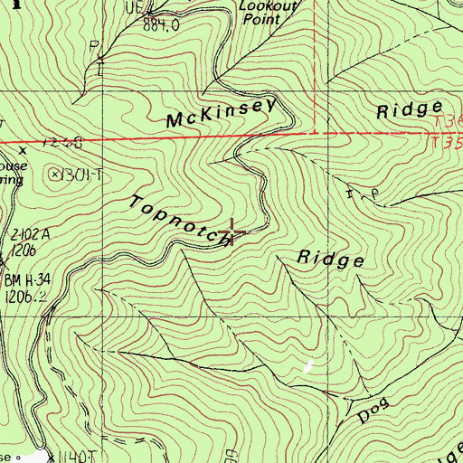 Topographic Map of Topnotch Ridge, CA