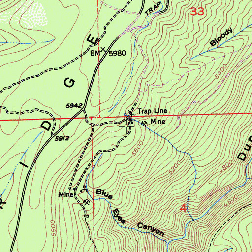 Topographic Map of Trap Line Mine, CA